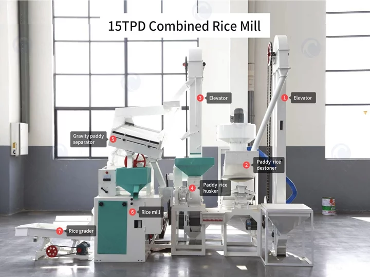 Комбинированная рисовая мельница мощностью 15 тонн в день